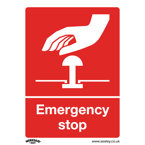Worksafe SS35V1 Emergency Stop Safety Sign - Self-Adhesive Vinyl