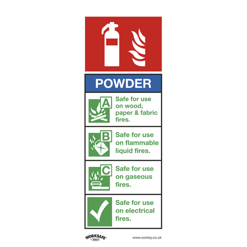Worksafe SS52V10 Powder Fire Extinguisher Safety Sign, Self-Adhesive Vinyl - Pack of 10