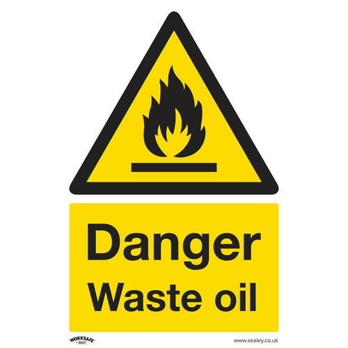 Worksafe SS60P10 Danger Waste Oil Safety Sign, Rigid Plastic - Pack of 10
