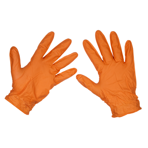 Sealey SSP56XL Diamond Grip Extra-Thick Nitrile Powder-Free Gloves, Orange, X-Large - Pack of 50
