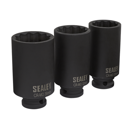 Sealey SX051 Impact Hub Nut Socket Set 1/2"Sq Drive 12-Point 3pc