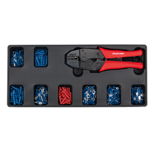 Premier TBT16 Ratchet Crimper & Assorted Insulated Terminal Set with Tool Tray 325pc