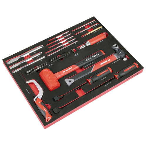 Premier TBT66 Striking, Pry Bar, Hacksaw & Impact Screwdriver Set with Tool Tray 39pc