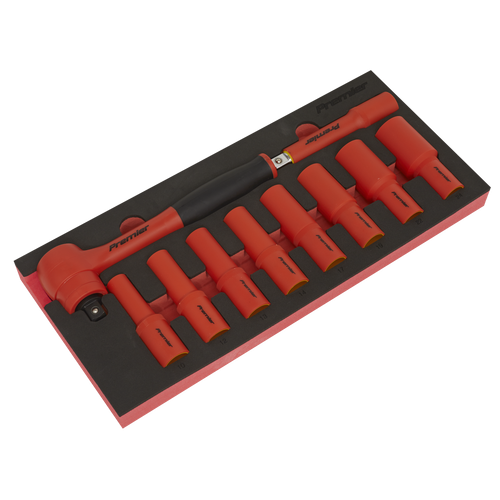 Premier TBTE11 Insulated Socket Set with Tool Tray 1/2"Sq Drive 10pc - VDE Approved