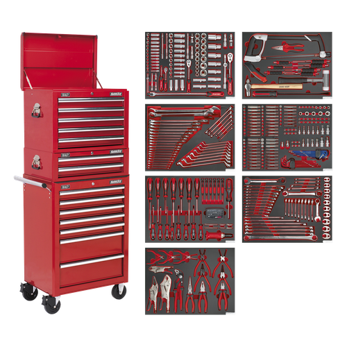 Superline Pro TBTPCOMBO1 Tool Chest Combination 14 Drawer with 446pc Tool Kit - Red