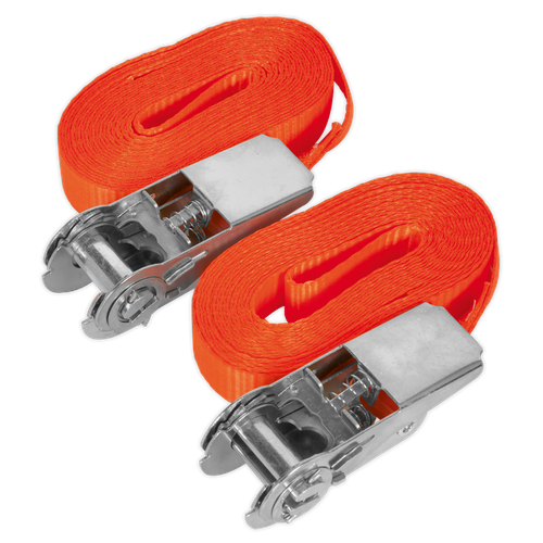 Sealey TD08045E Self-Securing Ratchet Straps 25mm x 4.5m 800kg Breaking Strength - Pair