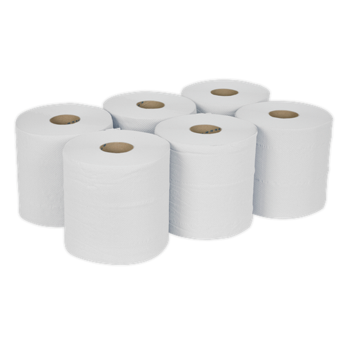Sealey WHT150 2-Ply Embossed White Paper Roll 150m - Pack of 6
