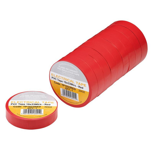 Draper 29501 Red PVC Electrical Insulation Tape, 19mm x 33m (Pack of 10)