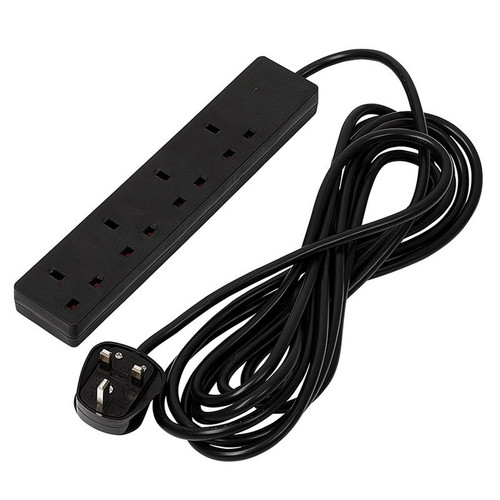 Draper 30914 4 Way Black Extension Lead, 5m