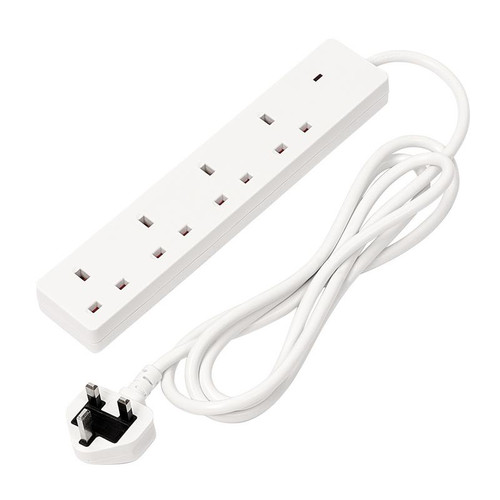 Draper 30891 4 Way White Extension Lead, 2m