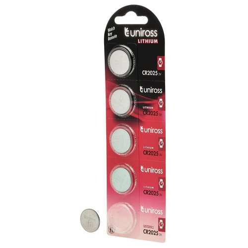 Uniross U5CR2025 Lithium Coin Cell CR2025 Batteries (Pack of 5)