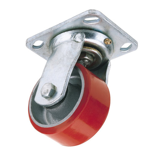 Draper 65526 Swivel Plate Fixing Heavy Duty Polyurethane Wheel, 125mm Diameter, S.W.L. 300kg
