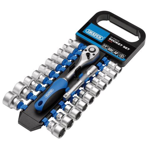 Draper 16373 Combined MM/AF Socket and Ratchet Set, 3/8" Sq. Dr. (22 Piece)