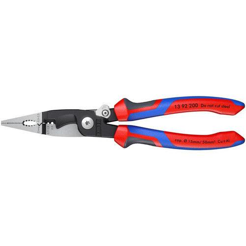 KNIPEX 24376 13 92 200 Pliers for Electrical Installation with multi-component grips black atramentized, 200mm