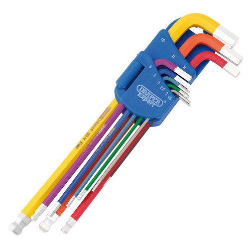Draper Expert 66134 Metric Extra Long Hex. and Ball End Key Set, Colour Coded (9 Piece)