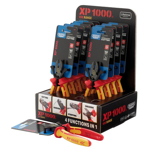 Draper 13613 XP1000® Counter Top Display of VDE 160mm 4-in-1 Tethered Combination Cutters (10 Piece)