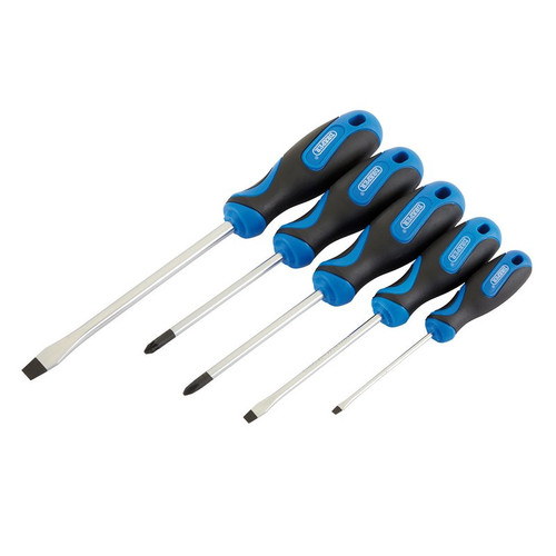 Draper 32610 Soft Grip Screwdriver Set, 3 x Plain Slot, 1 x Cross Slot, 1 x PZ TYPE (5 Piece)