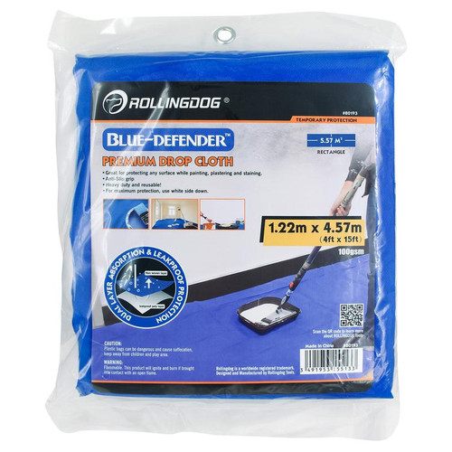 Rollingdog 80193 BLUE-DEFENDER™ Premium Drop Cloth, 1.2 x 4.5m