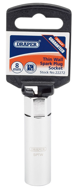 Draper 22272 HI-TORQ® 8mm Thread Thin Wall 12 Point Spark Plug Socket, 3/8" Sq. Dr., 14mm