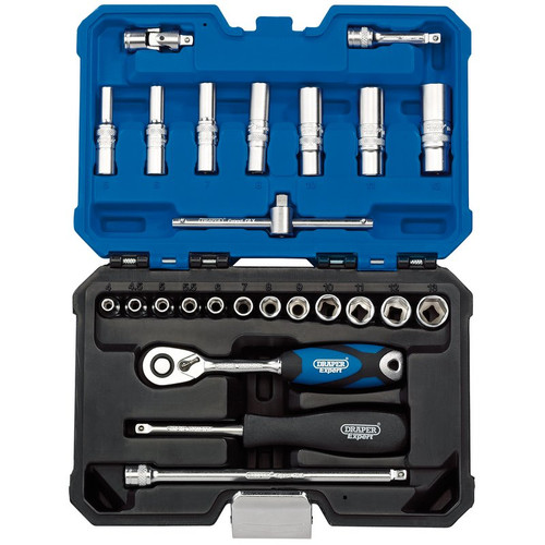 Draper Expert 16443 Metric Socket Set, 1/4" Sq. Dr., Blue (25 Piece)