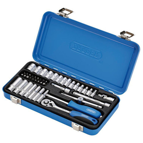 Draper 16365 Metric Socket Set in Metal Case, 1/4" Sq. Dr. (45 Piece)