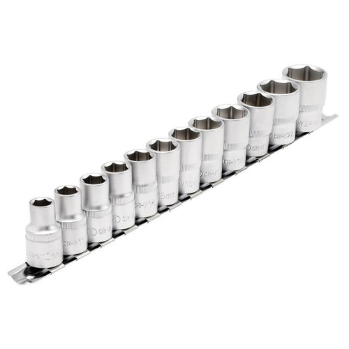 Draper 16402 Socket Set on Metal Rail, 1/2" Sq. Dr. (12 Piece)