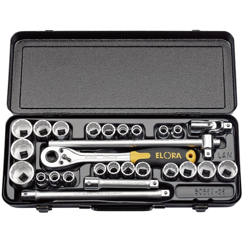 Elora 770-OKLAMU Metric and Imperial Socket Set, 1/2" Sq. Dr. (27 Piece)