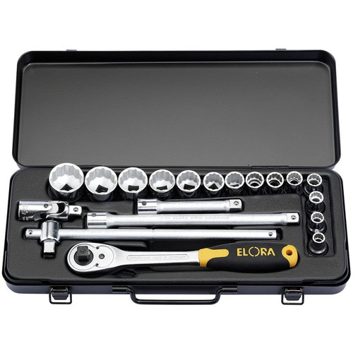 Elora 770-LINDMU Metric Socket Set, 1/2" Sq. Dr. (19 Piece)