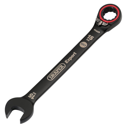 Draper Expert 03905 HI-TORQ® Metric Reversible Ratchet Combination Spanner, 15mm, Black