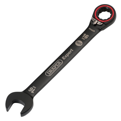 Draper Expert 03906 HI-TORQ® Metric Reversible Ratchet Combination Spanner, 16mm, Black