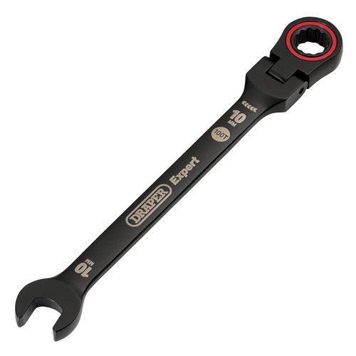 Draper Expert 03916 HI-TORQ® Metric Flexible Head Ratchet Combination Spanner, 10mm, Black