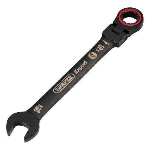 Draper Expert 03923 HI-TORQ® Metric Flexible Head Ratchet Combination Spanner, 16mm, Black