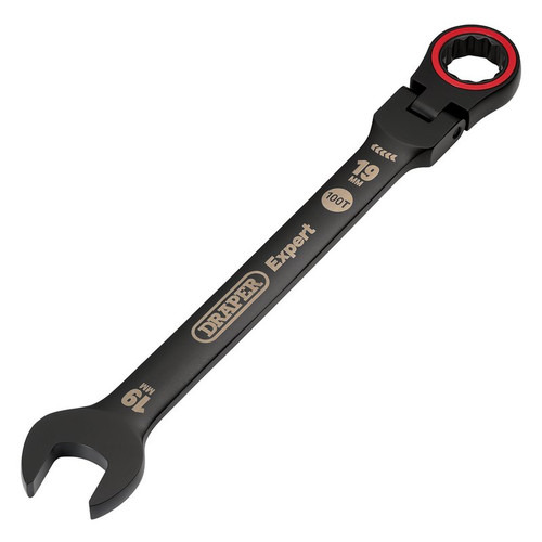 Draper Expert 03926 HI-TORQ® Metric Flexible Head Ratchet Combination Spanner, 19mm, Black