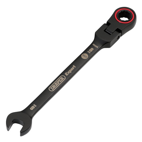 Draper Expert 03914 HI-TORQ® Metric Flexible Head Ratchet Combination Spanner, 8mm, Black