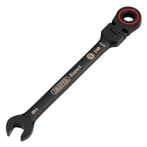 Draper Expert 03915 HI-TORQ® Metric Flexible Head Ratchet Combination Spanner, 9mm, Black
