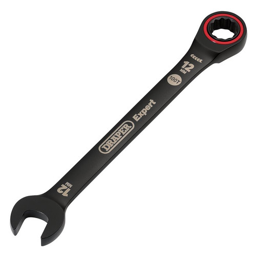 Draper Expert 03883 HI-TORQ® Metric Ratchet Combination Spanner, 12mm, Black