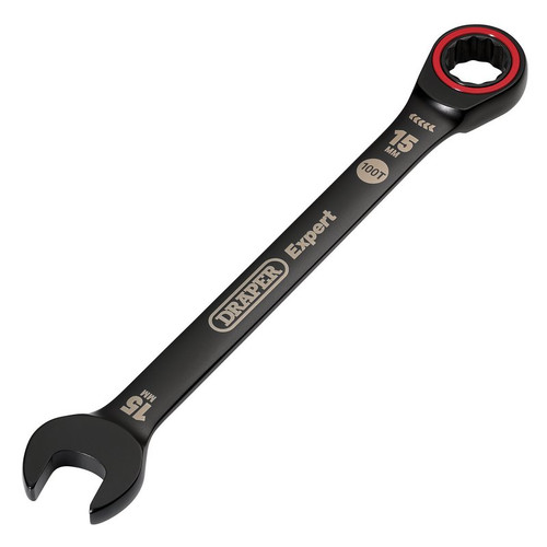Draper Expert 03888 HI-TORQ® Metric Ratchet Combination Spanner, 15mm, Black