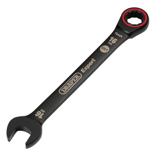 Draper Expert 03889 HI-TORQ® Metric Ratchet Combination Spanner, 16mm, Black