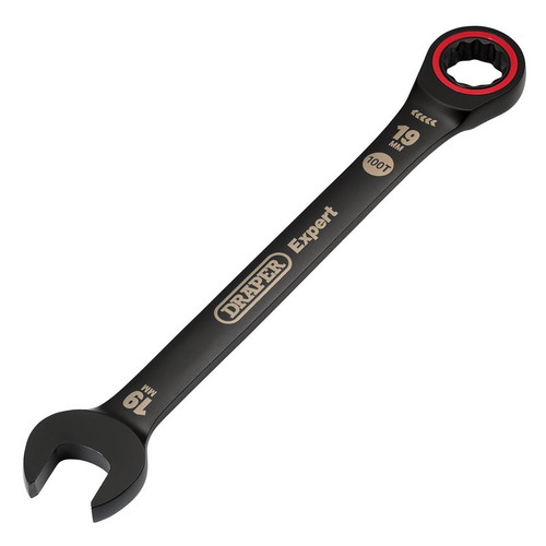 Draper Expert 03892 HI-TORQ® Metric Ratchet Combination Spanner, 19mm, Black