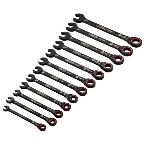 Draper Expert 03896 HI-TORQ® Metric Ratchet Combination Spanner Set, Black (12 Piece)