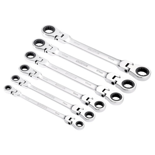 Draper 27762 HI-TORQ® Metric Flexible Head Double Ring Ratchet Spanner Set (6 Piece)