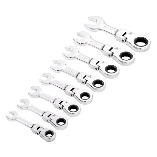 Draper 27982 HI-TORQ® Metric Stubby Flexible Head Ratchet Combination Spanner Set, 10 - 19mm (8 Piece)