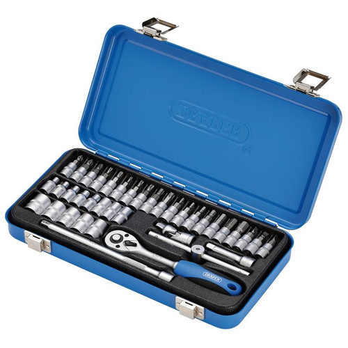 Draper 16366 Metric Socket Set in Metal Case, 1/4" Sq. Dr. (38 Piece)