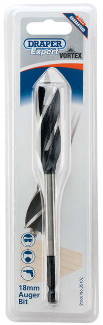 Draper Expert 35102 4 Fluted Auger Bit, 18 x 165mm