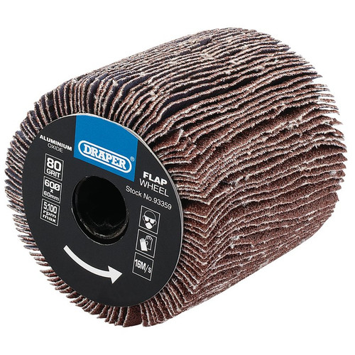 Draper 93359 Aluminium Oxide Flap Wheel, 60 x 60mm, 80 Grit