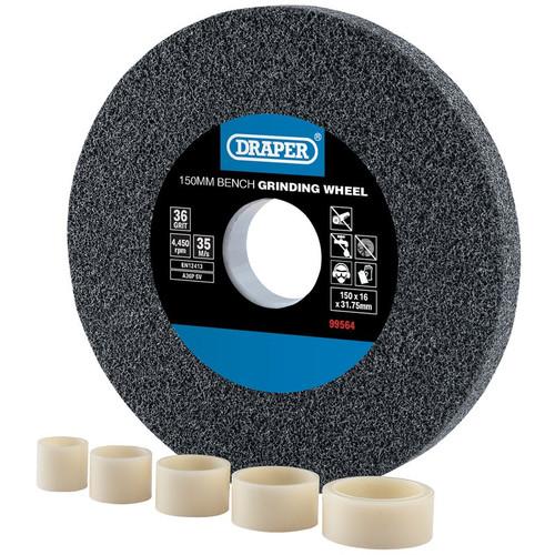 Draper 99564 Aluminium Oxide Bench Grinding Wheel, 150 x 16mm, 36 Grit