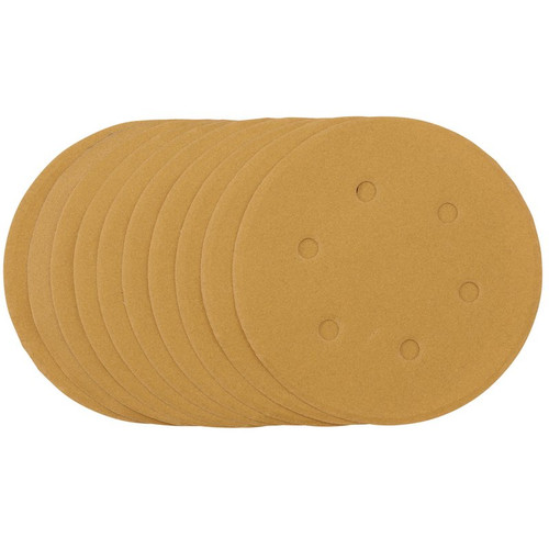 Draper 64257 Gold Sanding Discs with Hook & Loop, 150mm, 240 Grit, 6 Dust Extraction Holes (Pack of 10)