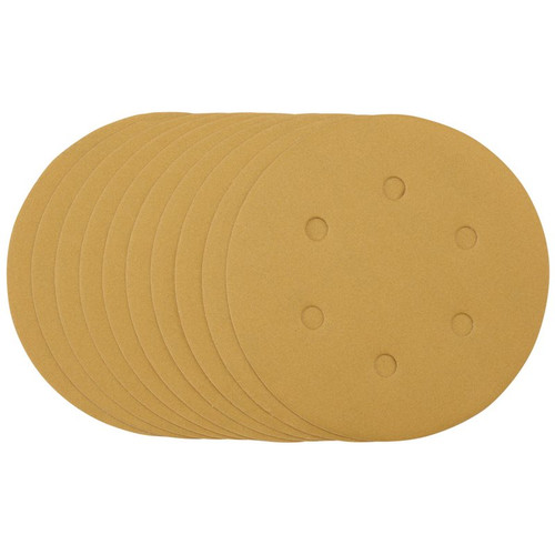 Draper 64265 Gold Sanding Discs with Hook & Loop, 150mm, 320 Grit, 6 Dust Extraction Holes (Pack of 10)