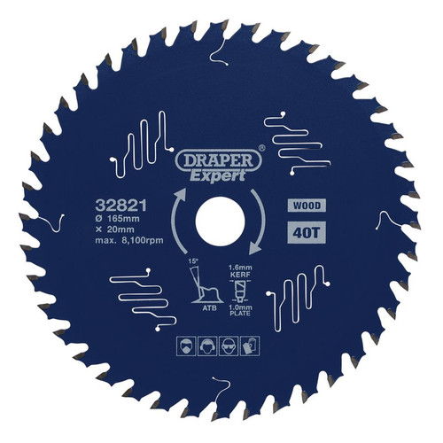 Draper Expert 32821 TCT Circular Saw Blade for Wood with PTFE Coating, 165 x 20mm, 40T