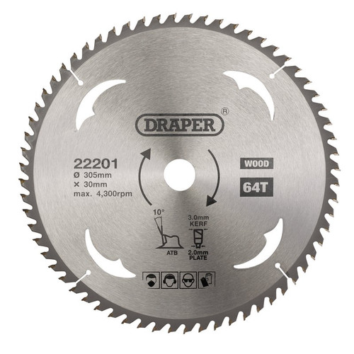 Draper 22201 TCT Circular Saw Blade for Wood, 305 x 30mm, 64T